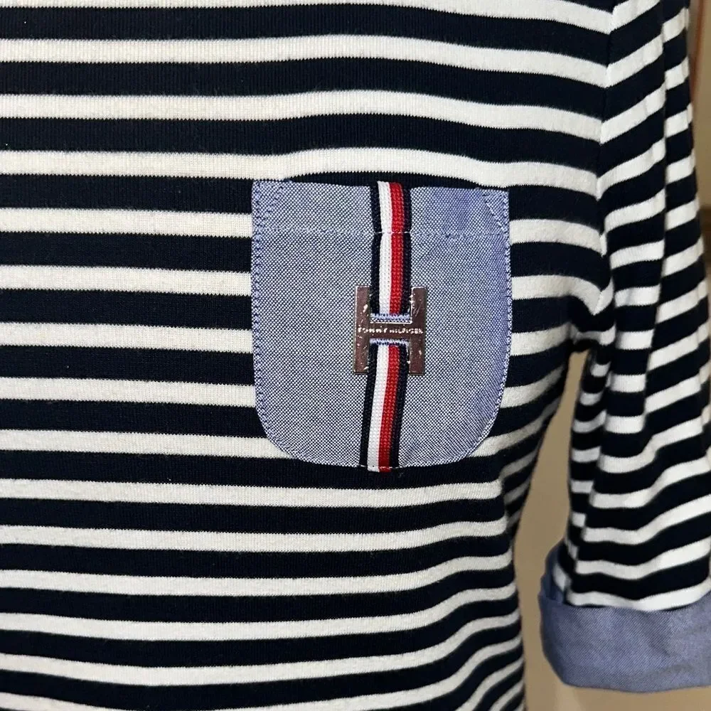 Tommy Hilfiger Navy Striped Women's Top with Pocket Detail Size S/P